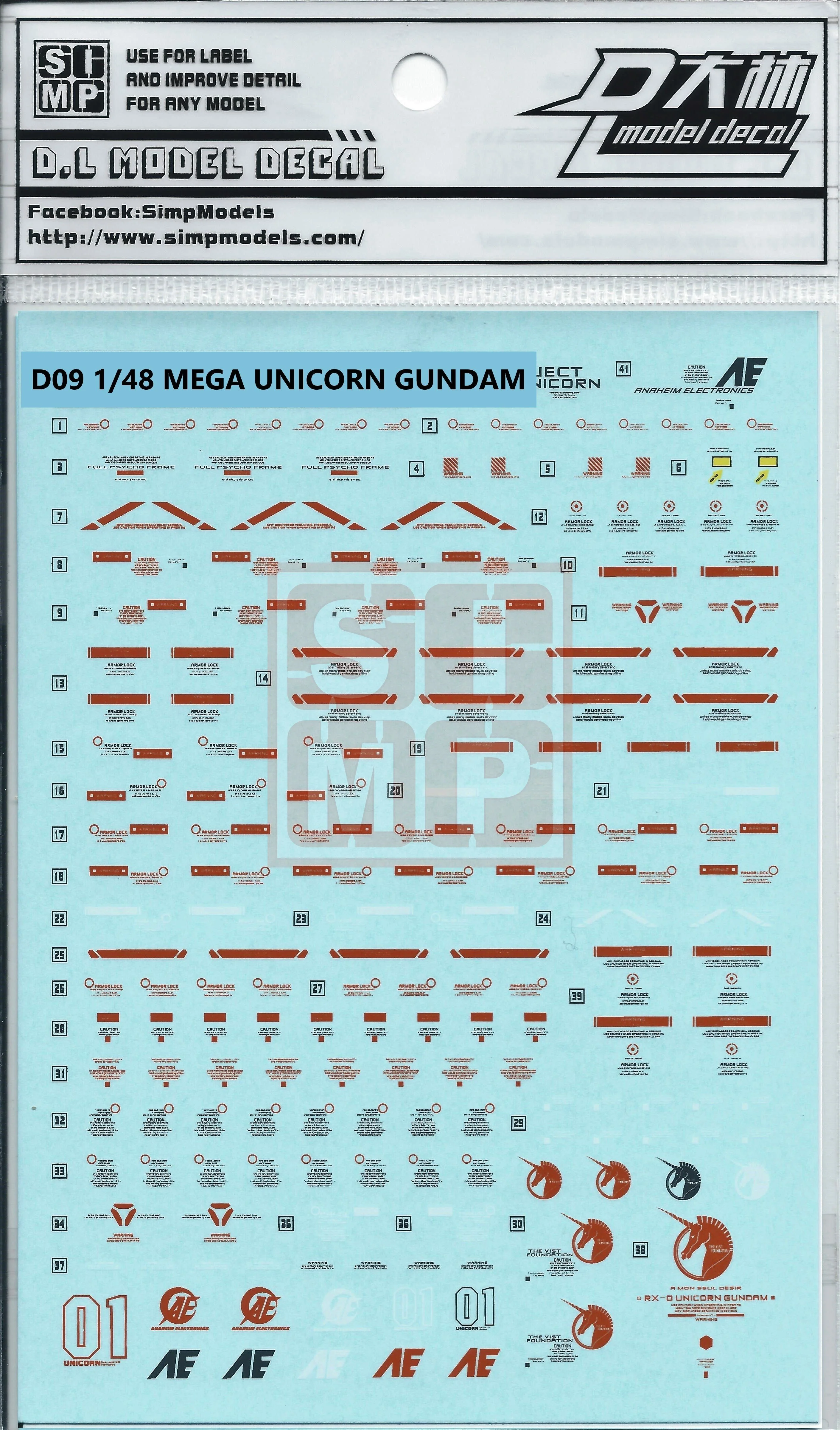 1/48 Mega Size Unicorn Gundam Water Slide Decals