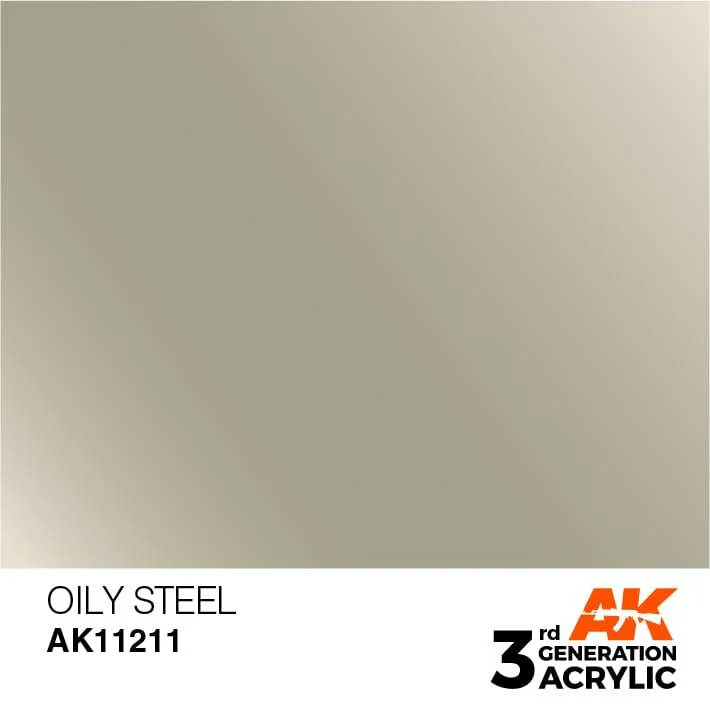 AK Interactive Oily Steel Metallic 3G Acrylic Paint 17ml Bottle