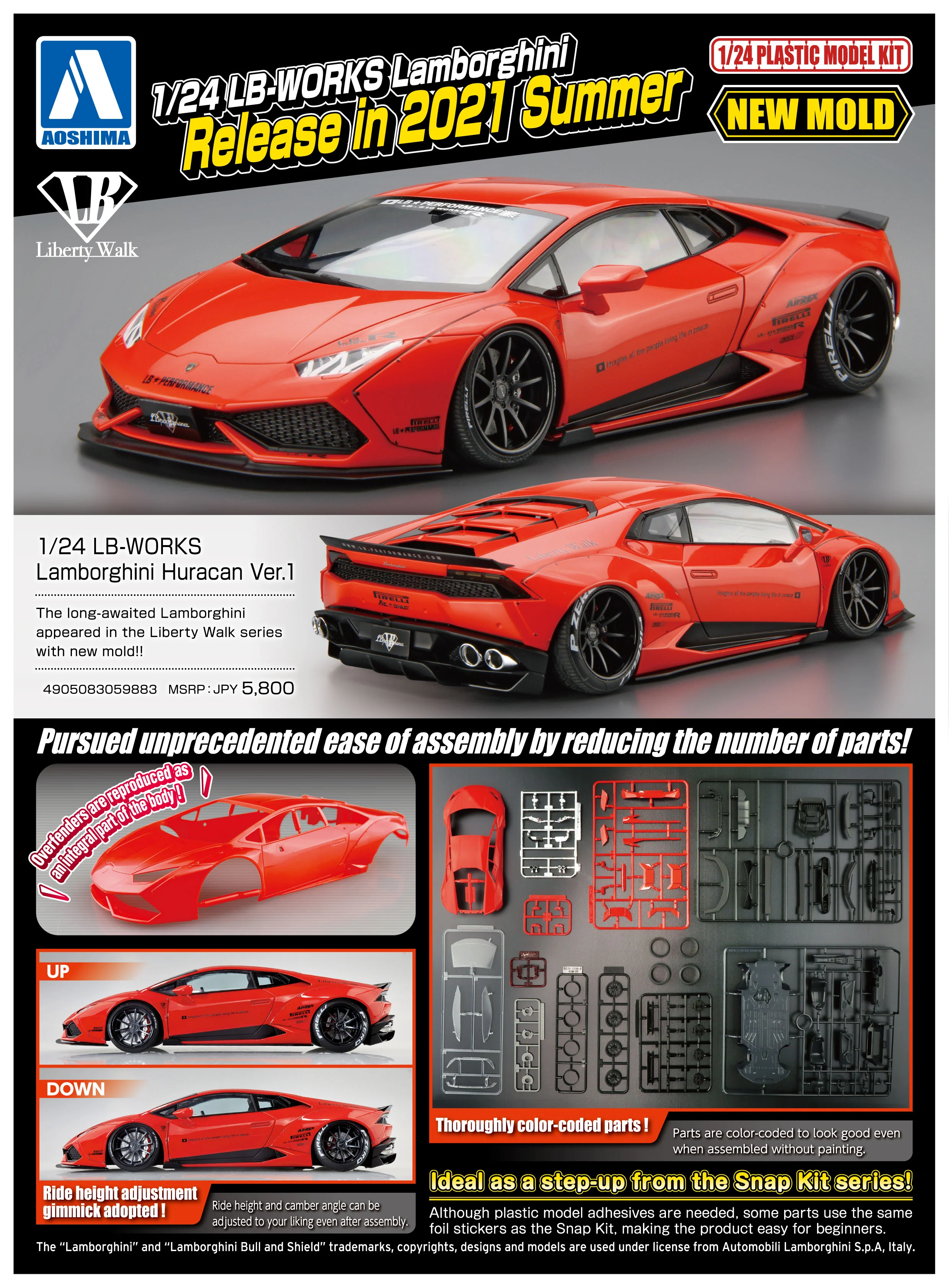 Aoshima 1/24 Liberty Walk LB-Works Lamborghini Huracan Ver. 1 - Image 4