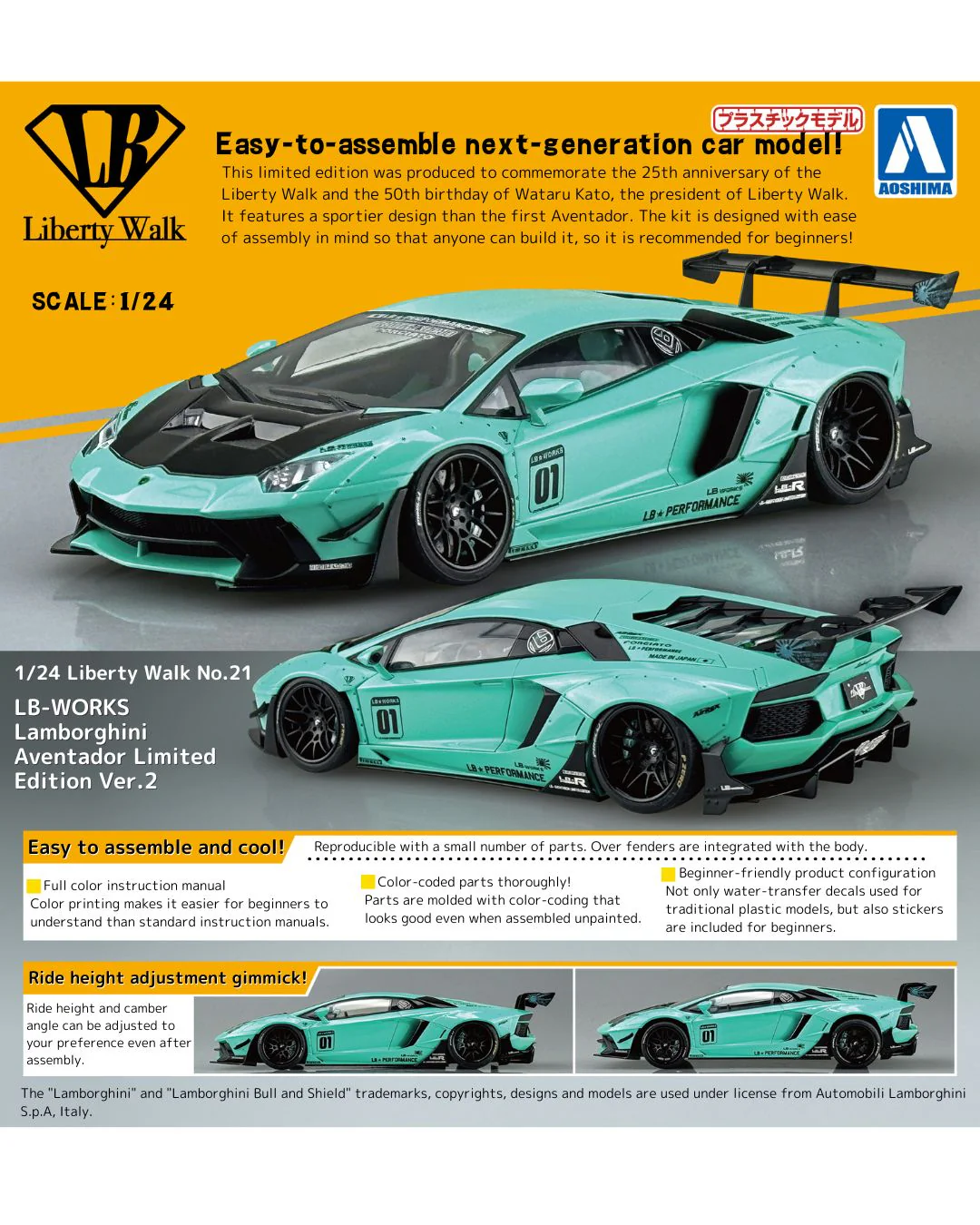 Aoshima LB-WORKS 1/24 Lamborghini Aventador Limited Edition Ver.2 - Image 6