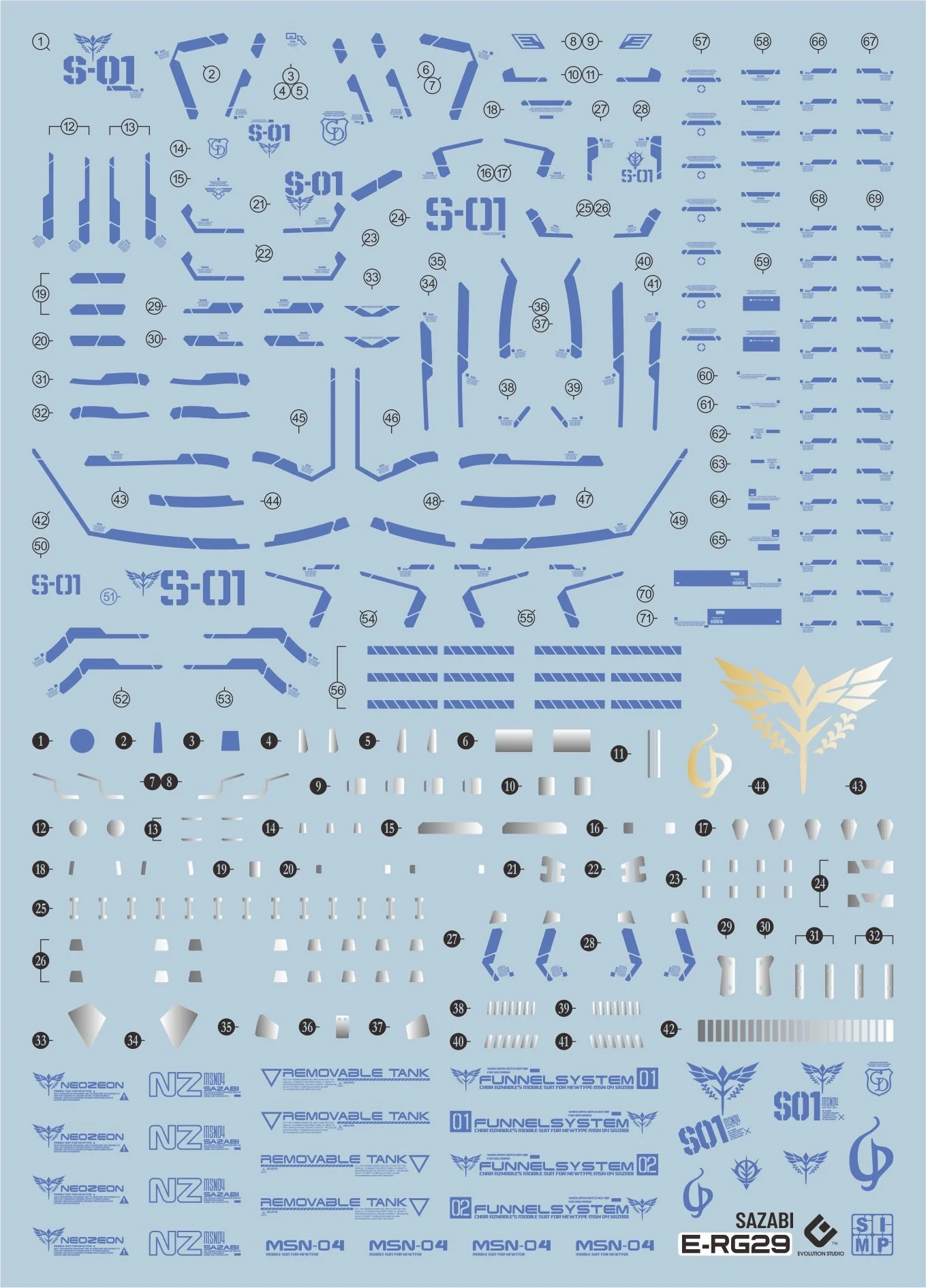 C65 RG MSN-04 Sazabi Blue Ver Decal Set - Image 2