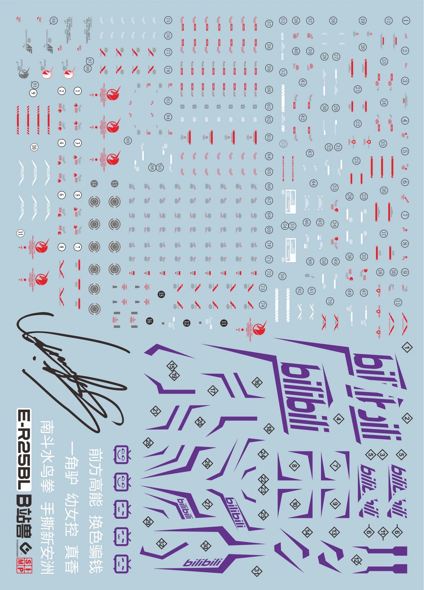 C67 RG Unicorn 01/02/03 Banshee/Phenex Bilibili Purple Decal Set - Image 2