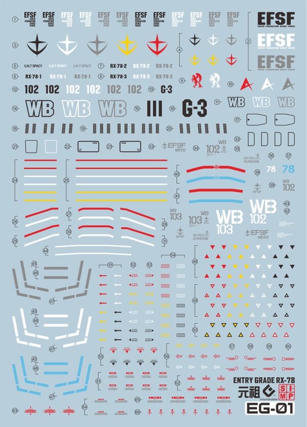 C78 Entry Grade Gundam RX-78-2 Decal Sheet - Image 2
