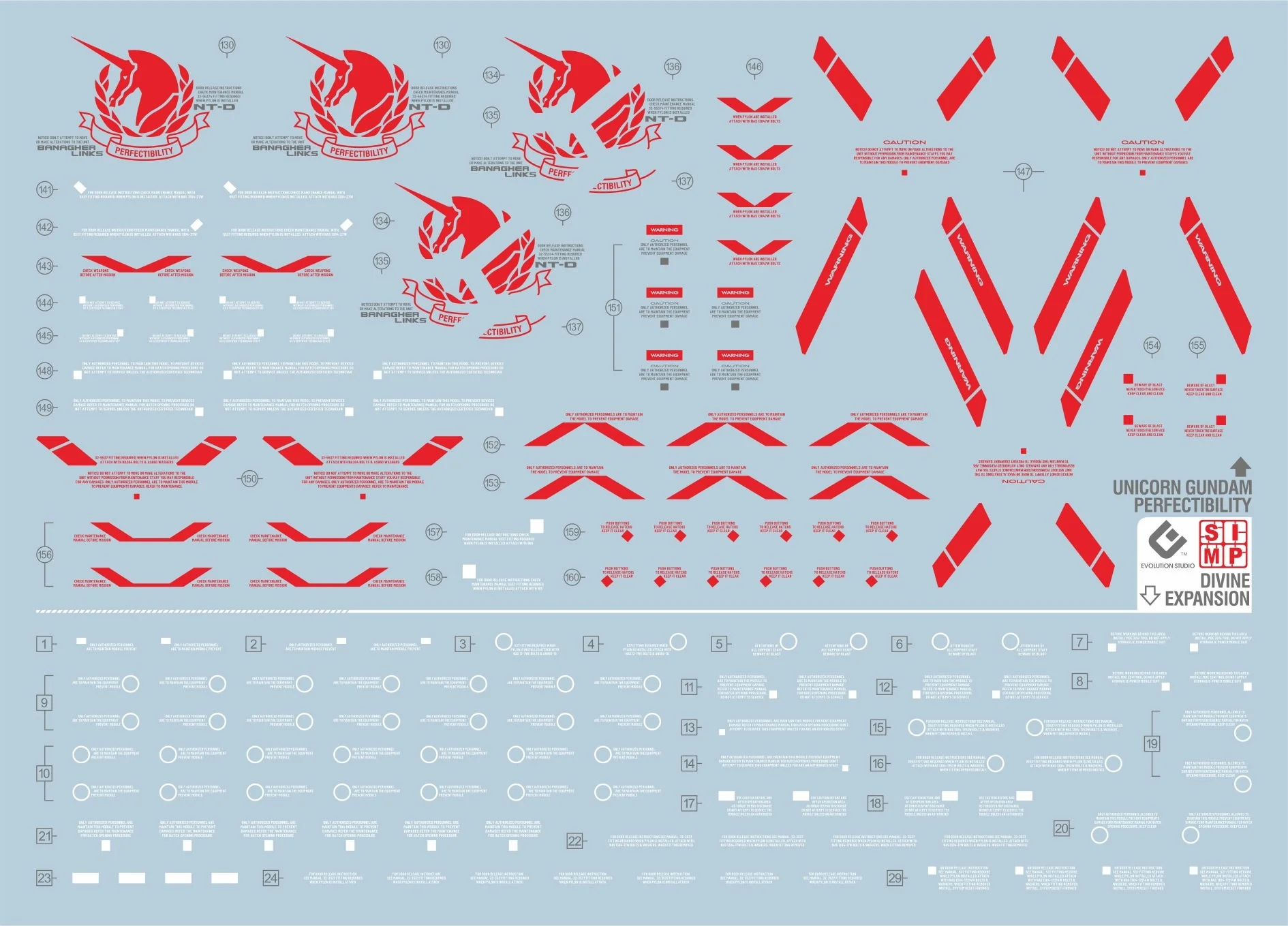 D20 PG Unicorn Gundam (Red) Perfectibility & Divine Expansion Set Decal Sheet - Image 4