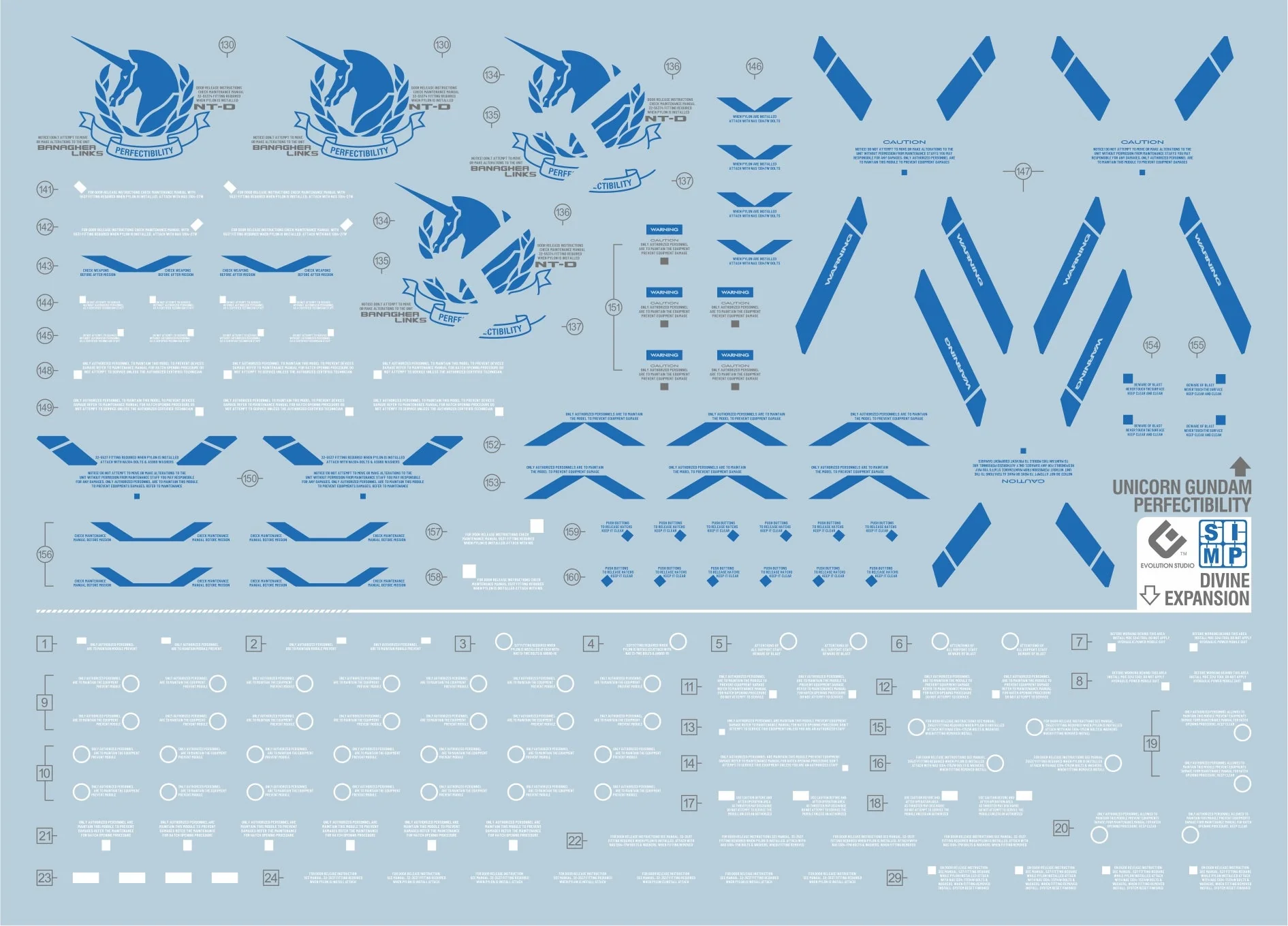 D21 PG Unicorn Gundam (Blue) Perfectibility & Divine Expansion Set Decal Sheet - Image 4
