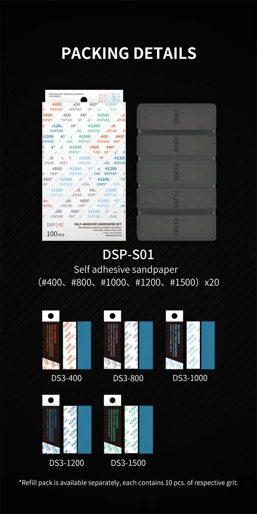 DSPIAE DSP-S01 Reusable Adhesive Sandpaper Set #400-#1500 (100pcs) - Image 12