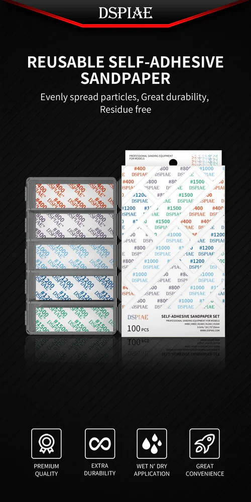DSPIAE DSP-S01 Reusable Adhesive Sandpaper Set #400-#1500 (100pcs) - Image 7