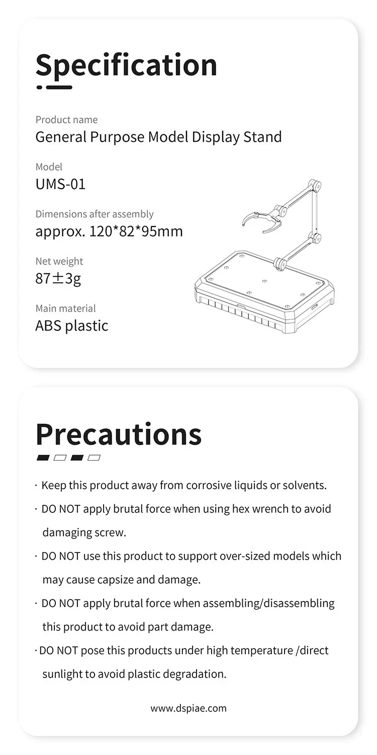 DSPIAE UMS-01WT General Purpose Model Display Stand (White) - Image 2