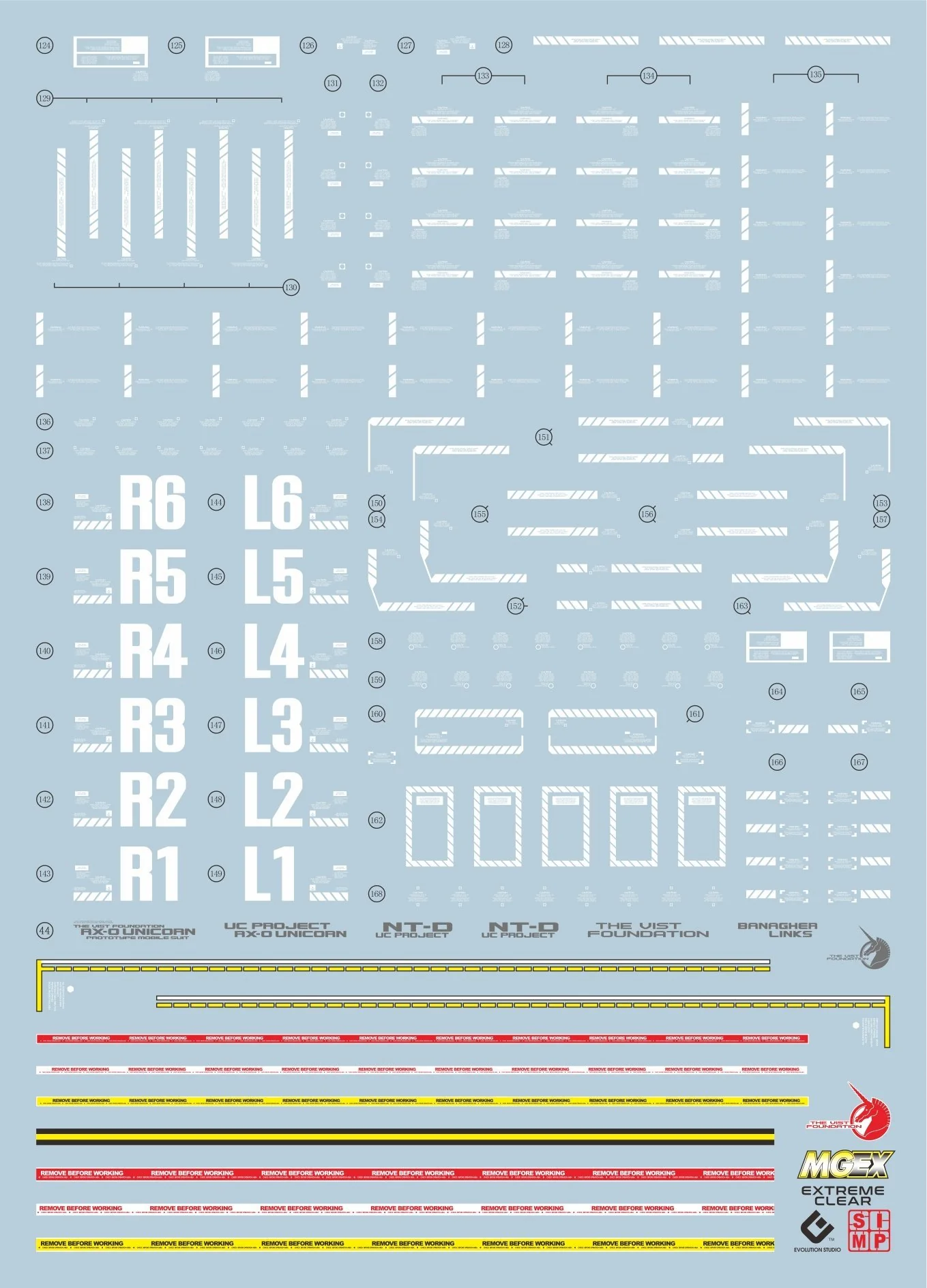 E36 MGEX Unicorn Gundam (Extreme Clear) Decal Sheet - Image 2