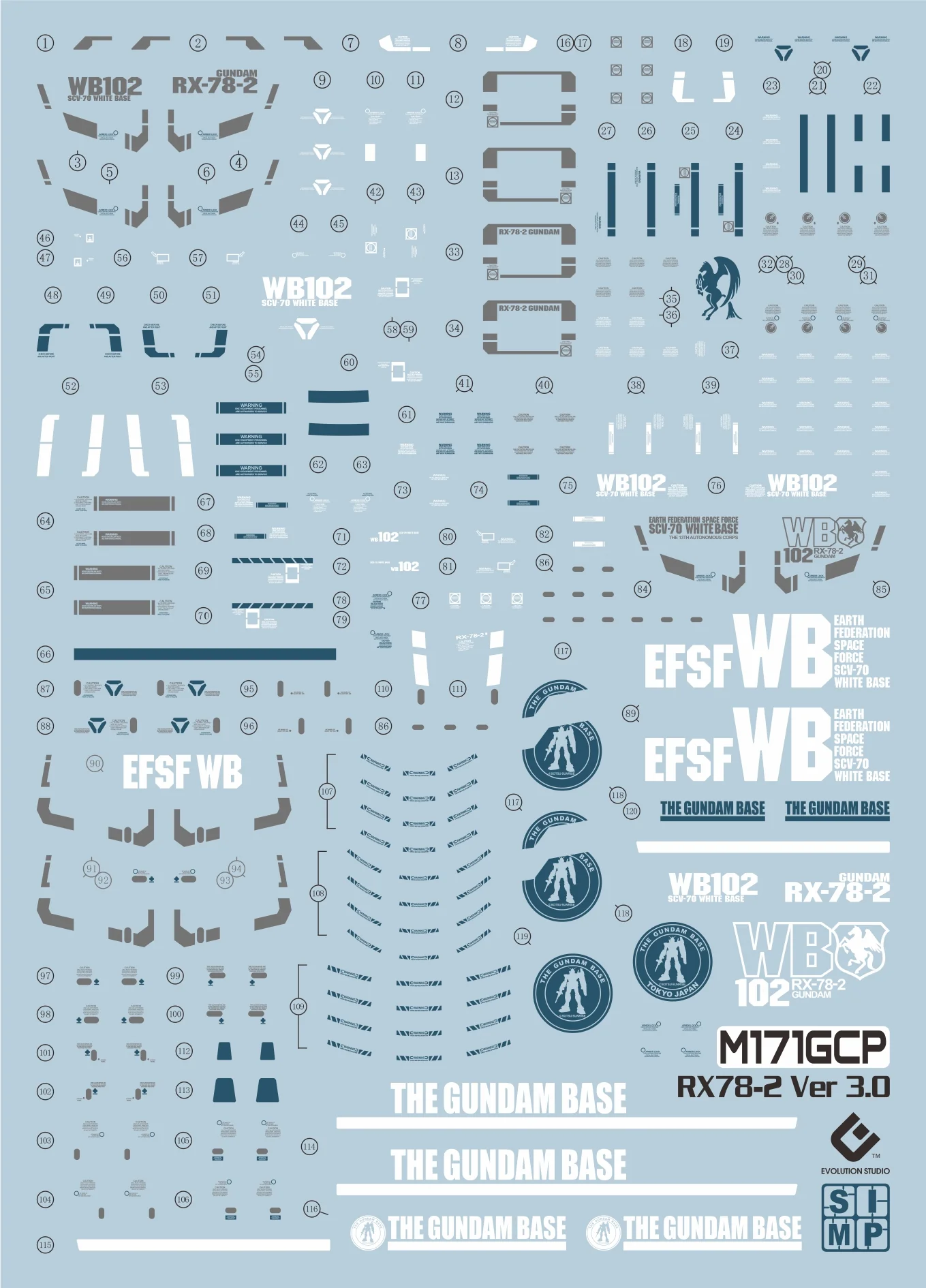 E51 MG Gundam 3.0 RX-78-2 Odaiba Custom Decal Sheet - Image 2