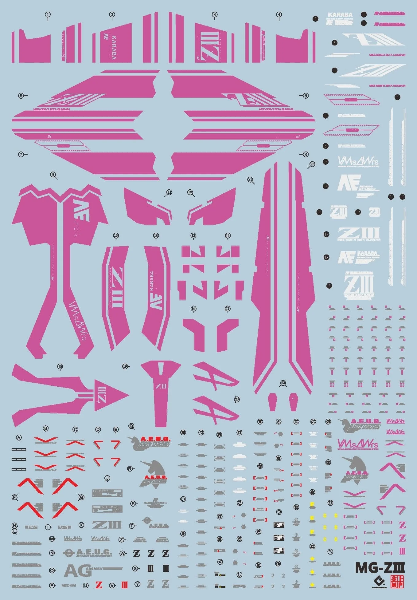 E58 MG Zeta Gundam III (Magenta) Decal Sheet - Image 2
