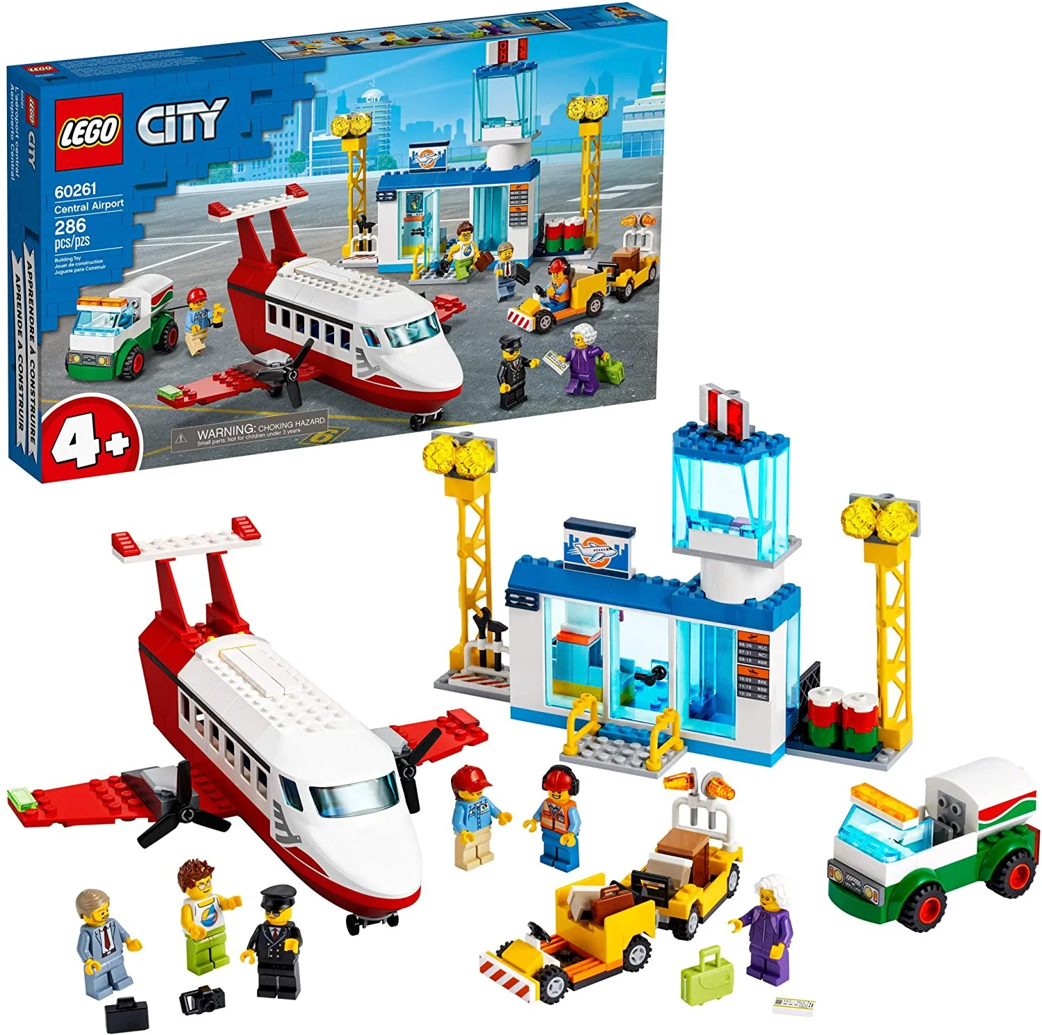 LEGO City Central Airport 60261 Building Toy, with Passenger Charter Plane, Airport Building, Fuel Tanker, Baggage Truck, Cargo and 6 Minifigures