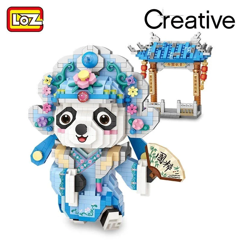 LOZ Micro Block 8101 Beijing Opera Panda Holding Fan with Gate - Image 2
