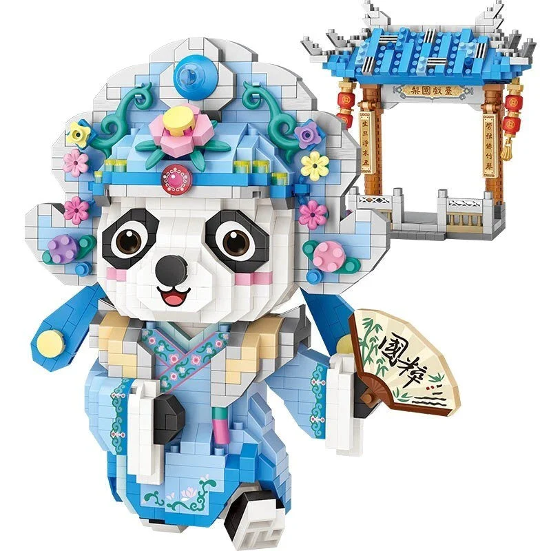 LOZ Micro Block 8101 Beijing Opera Panda Holding Fan with Gate - Image 3