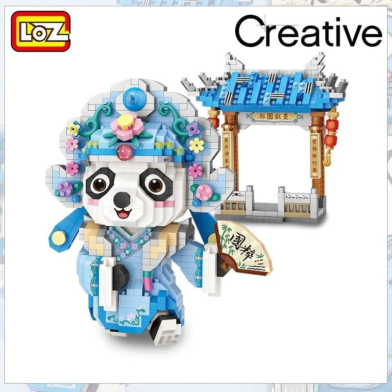 LOZ Micro Block 8101 Beijing Opera Panda Holding Fan with Gate - Image 4