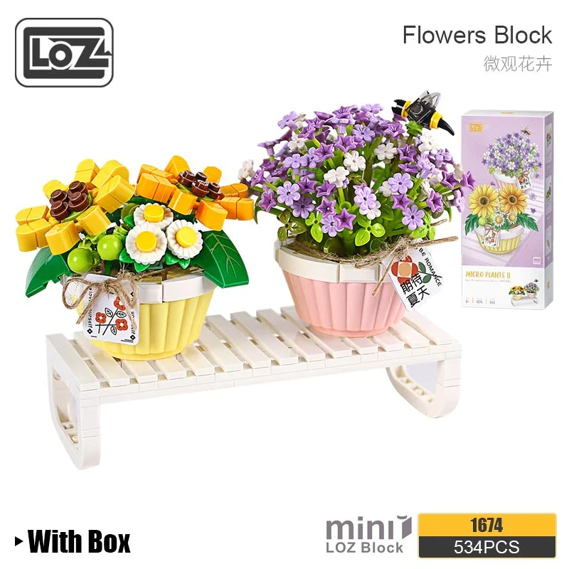 LOZ Potted Plants II 1674 Microscopic Flowers Spring Baby’s Breath Daisy With Bee - Image 2
