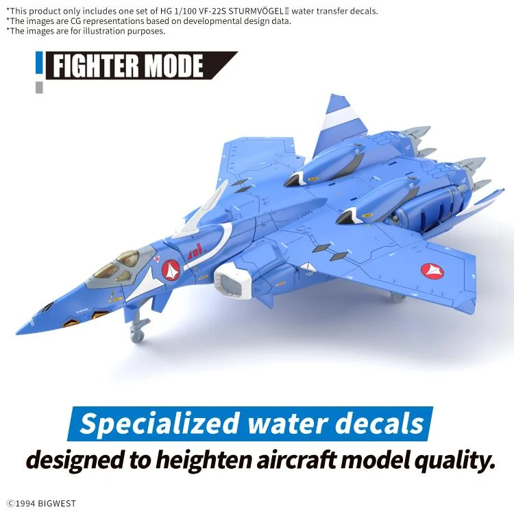 Macross 7 HG VF-22S Sturmvogel II 1/100 Scale Water Slide Decal Sheet - Image 2