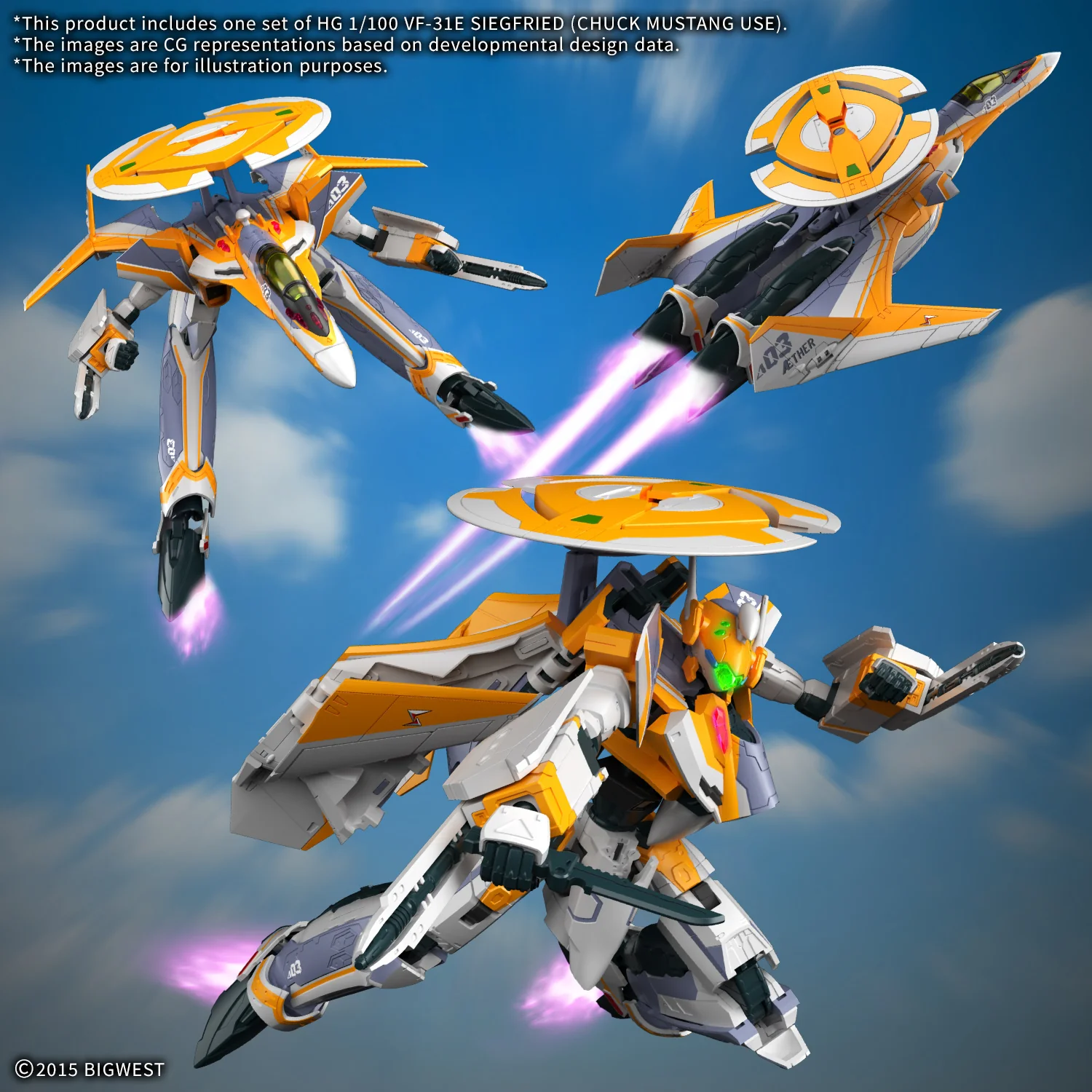 Macross Delta HG VF-31E Siegfried (Chuck Mustang Custom) 1/100 Scale Model Kit - Image 3