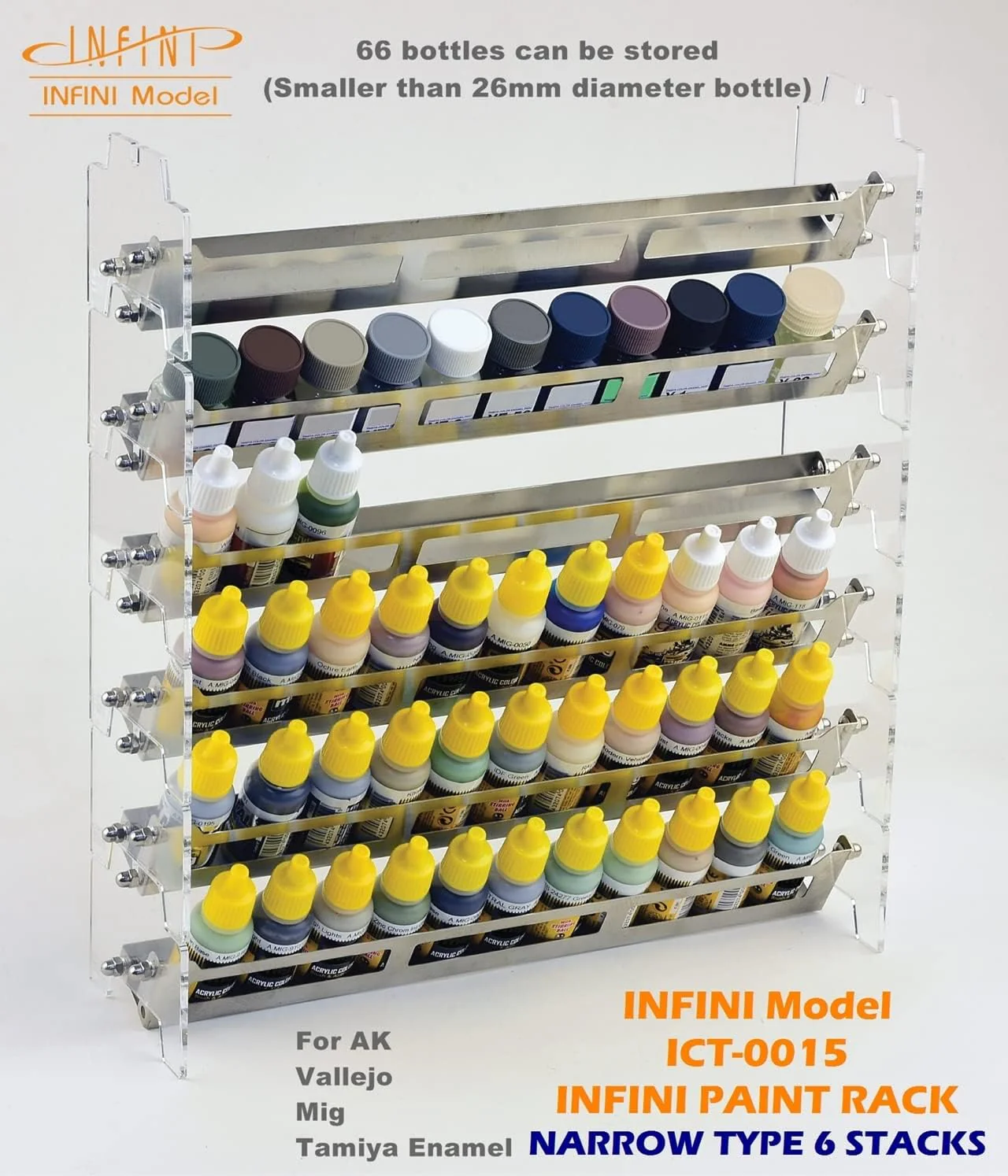 Paint Rack Narrow 6 stacks(Tamiya, Vallejo, Mig, AK) - Image 3