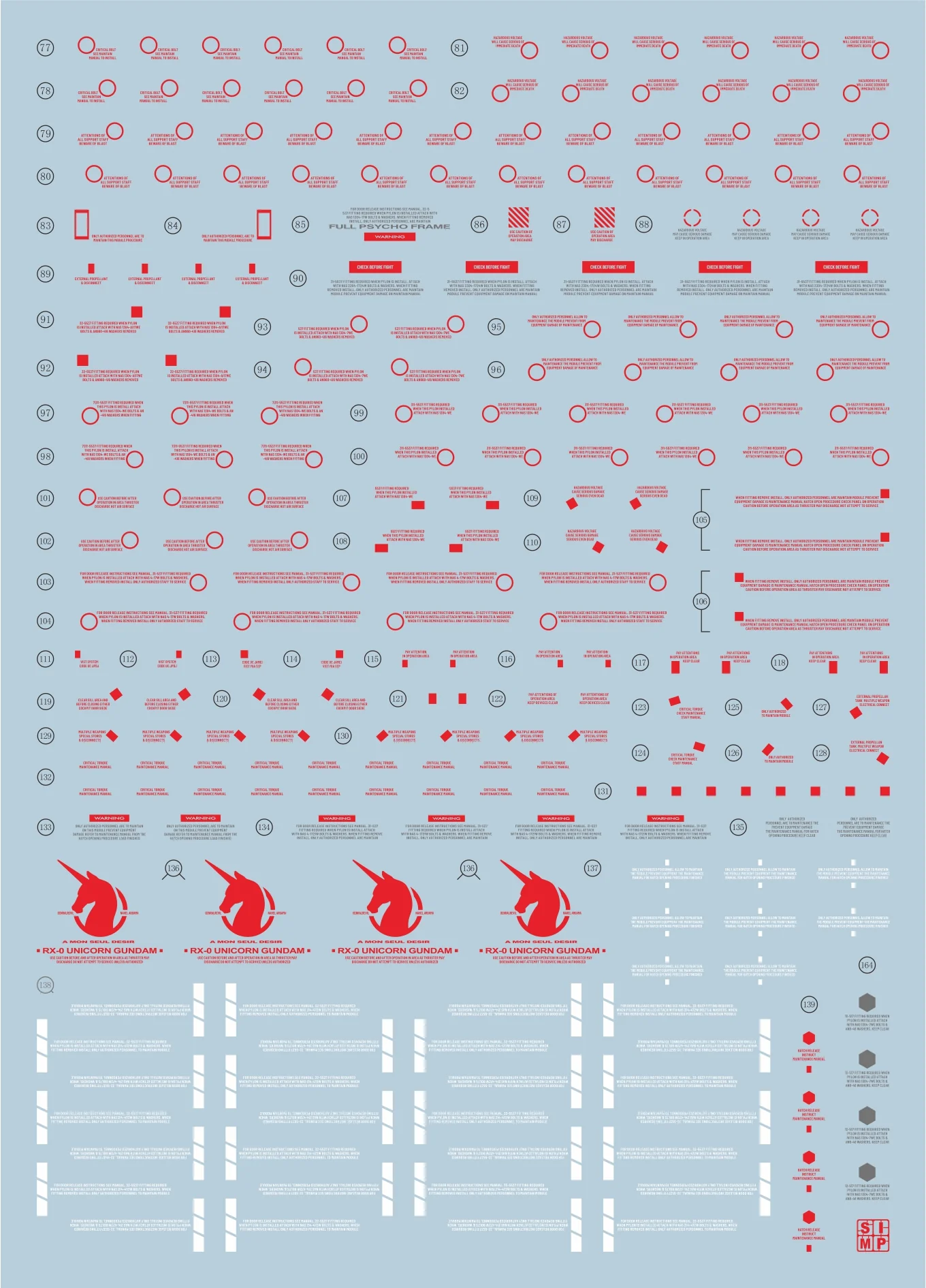 PG Unicorn Gundam Full Weapon Final Battle Ver Decal Set - Image 2