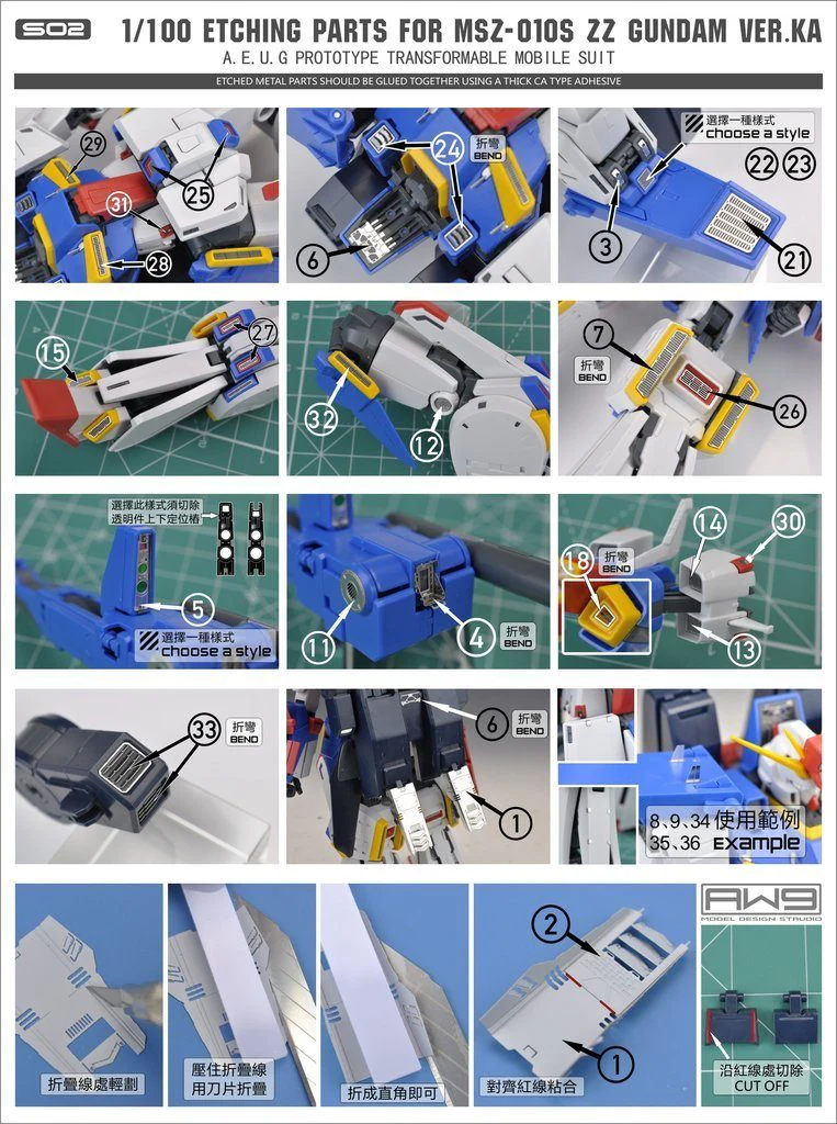 Photo Etch S01 MG ZZ Gundam Ver. ka - Image 2