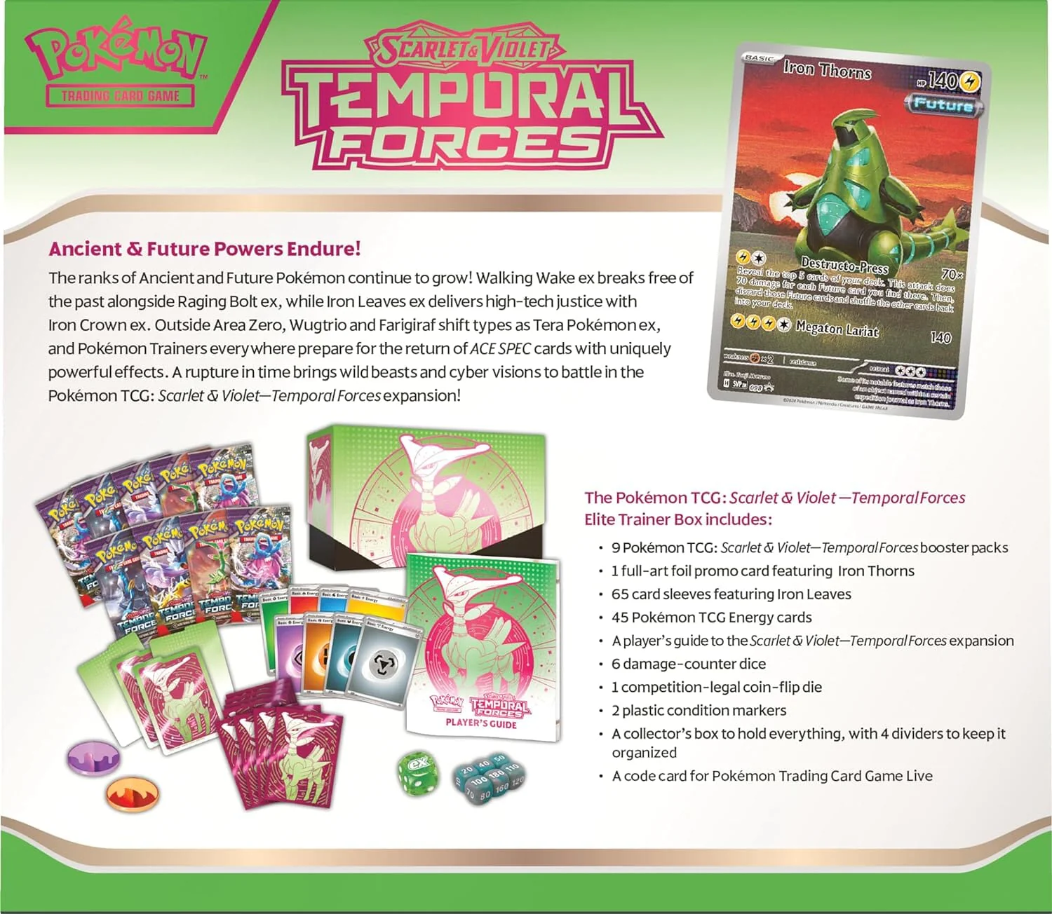 Pokemon TCG Scarlet & Violet-Temporal Forces Elite Trainer Box (Iron Leaves) - Image 3