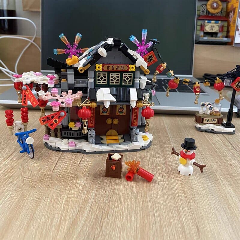 LOZ Mini Blocks 1240 Architecture Spring Festival Winter House Snowman Lantern Cat Model - Image 2