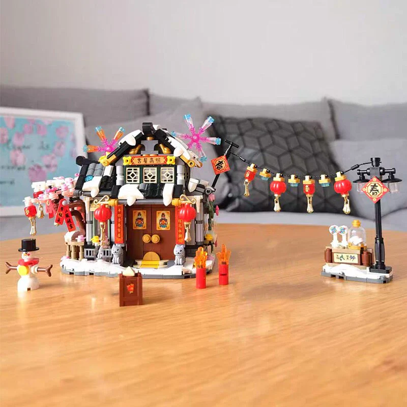 LOZ Mini Blocks 1240 Architecture Spring Festival Winter House Snowman Lantern Cat Model - Image 3