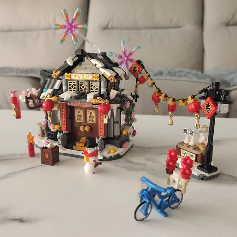 LOZ Mini Blocks 1240 Architecture Spring Festival Winter House Snowman Lantern Cat Model - Image 4