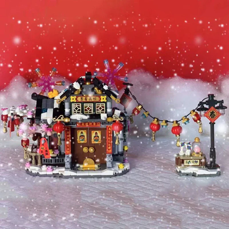 LOZ Mini Blocks 1240 Architecture Spring Festival Winter House Snowman Lantern Cat Model - Image 6