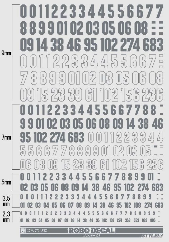 Sujiborido ROBO Decal Number 01 Grey - Image 2