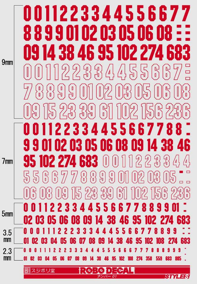 Sujiborido ROBO Decal Number 01 Red - Image 2