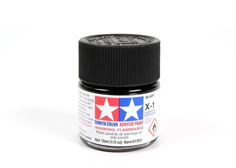 Tamiya Color Black Mini Acrylic Gloss Finish X-1