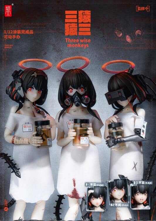 Three Wise Monkeys 01 See No Evil, 02 Hear No Evil, 03 Speak No Evil 1/12 Scale Action Figure Set - Image 16