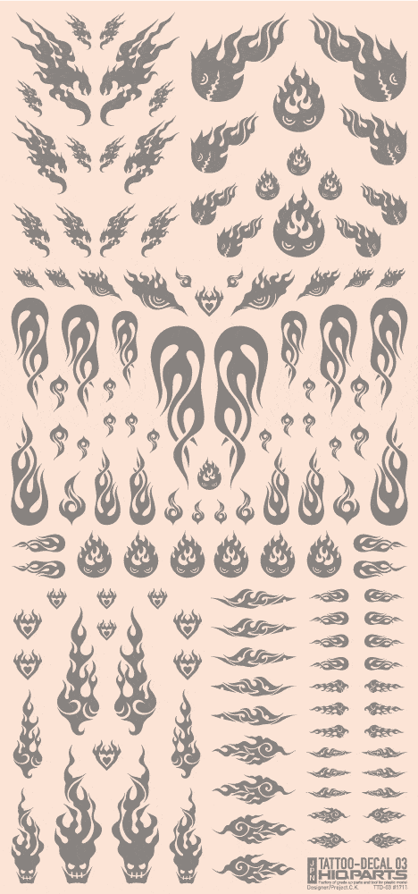 Tattoo Decal 03 "Fire" Clear Black(1pc) - Image 2
