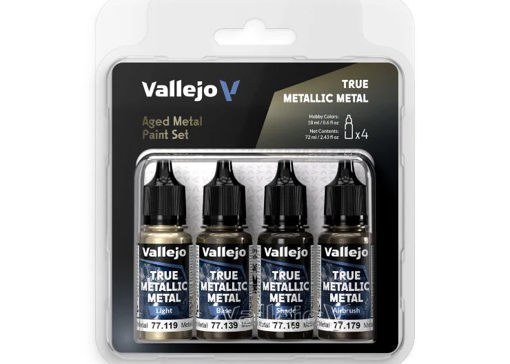 Vallejo 18ml Aged Metal True Metallic Metal Paint Set (4 Colors)