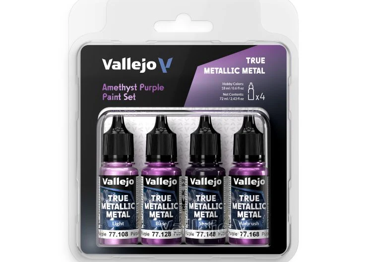 Vallejo 18ml Amethyst Purple True Metallic Metal Paint Set (4 Colors)