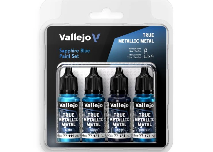 Vallejo 18ml Sapphire Blue True Metallic Metal Paint Set (4 Colors)