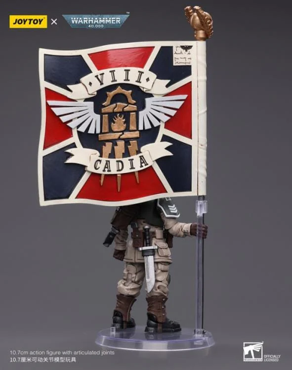 Warhammer 40k Astra Militarum Cadian Command Squad Veteran with Regimental Standard 1/18 Scale Figure - Image 10