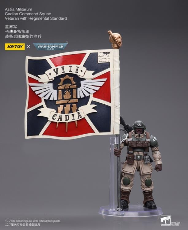 Warhammer 40k Astra Militarum Cadian Command Squad Veteran with Regimental Standard 1/18 Scale Figure - Image 11