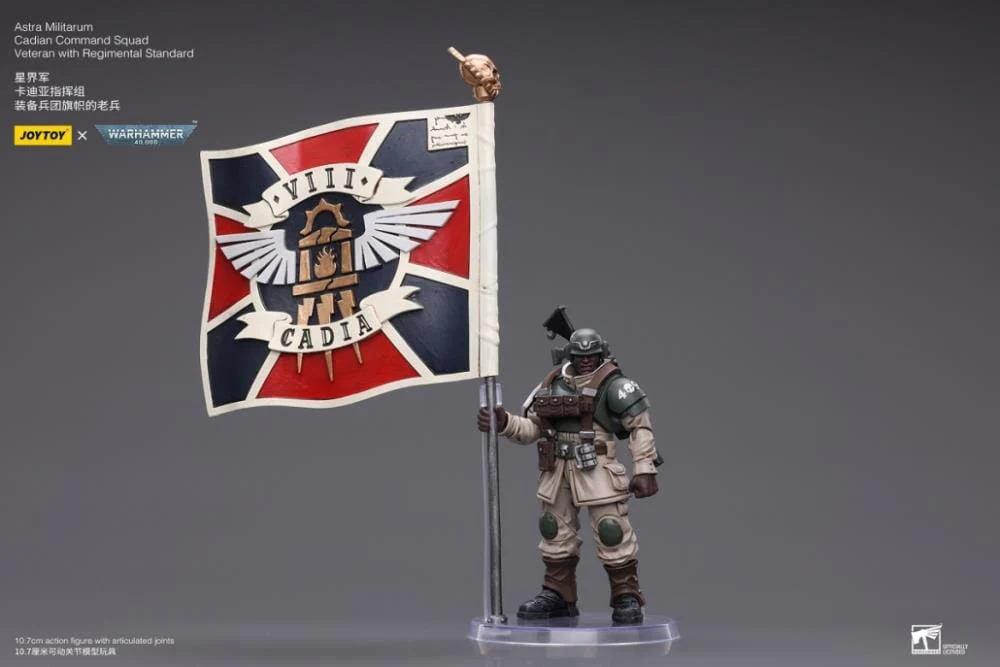 Warhammer 40k Astra Militarum Cadian Command Squad Veteran with Regimental Standard 1/18 Scale Figure - Image 12