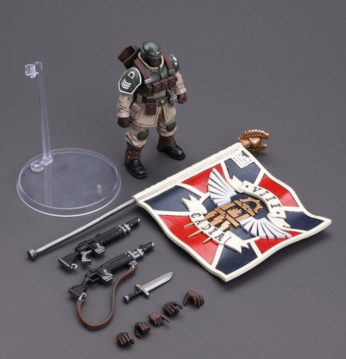 Warhammer 40k Astra Militarum Cadian Command Squad Veteran with Regimental Standard 1/18 Scale Figure - Image 13