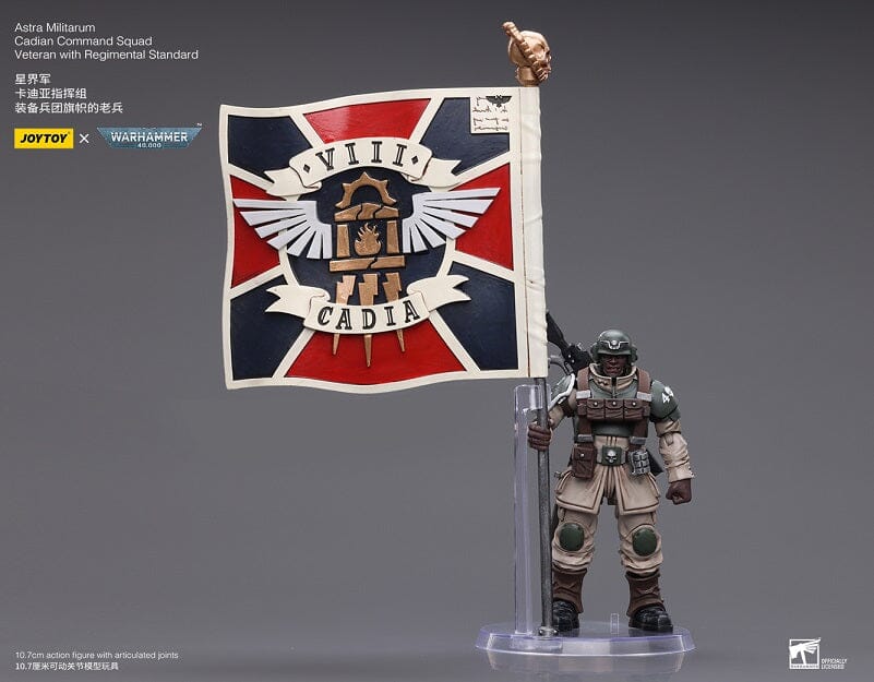 Warhammer 40k Astra Militarum Cadian Command Squad Veteran with Regimental Standard 1/18 Scale Figure - Image 4
