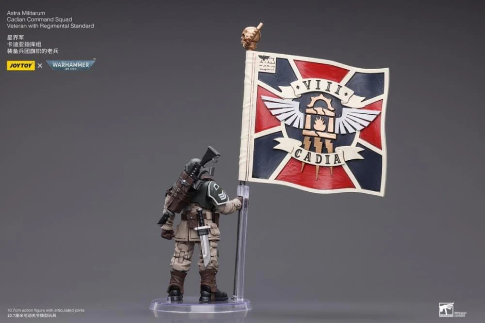 Warhammer 40k Astra Militarum Cadian Command Squad Veteran with Regimental Standard 1/18 Scale Figure - Image 5