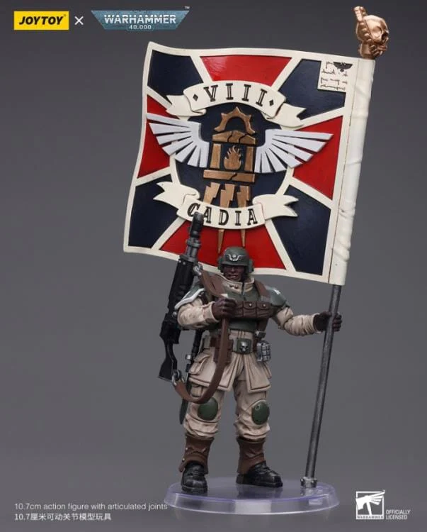 Warhammer 40k Astra Militarum Cadian Command Squad Veteran with Regimental Standard 1/18 Scale Figure - Image 6