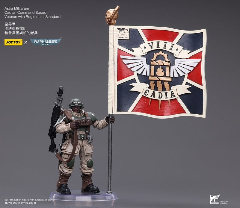 Warhammer 40k Astra Militarum Cadian Command Squad Veteran with Regimental Standard 1/18 Scale Figure - Image 7