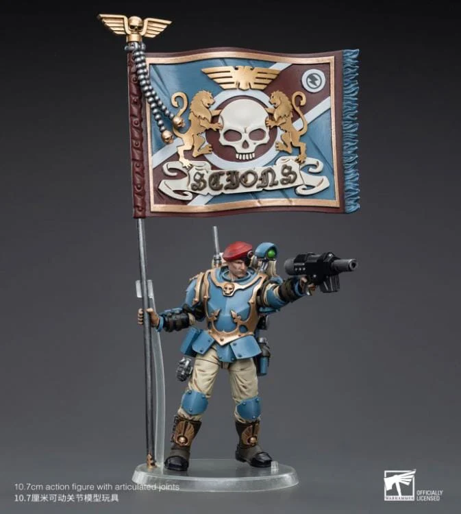 Warhammer 40k Astra Militarum Tempestus Scions Command Squad 55th Kappic Eagles Banner Bearer 1/18 Scale Figure - Image 3