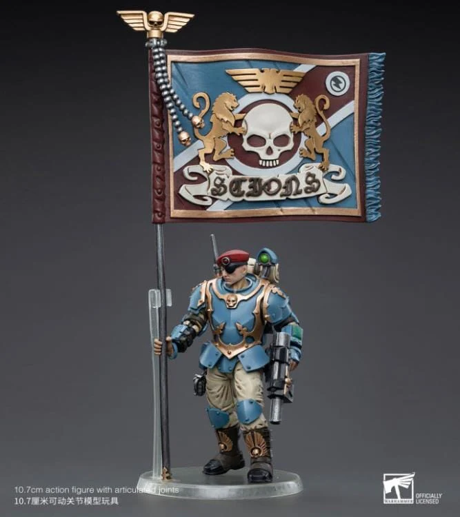 Warhammer 40k Astra Militarum Tempestus Scions Command Squad 55th Kappic Eagles Banner Bearer 1/18 Scale Figure - Image 4