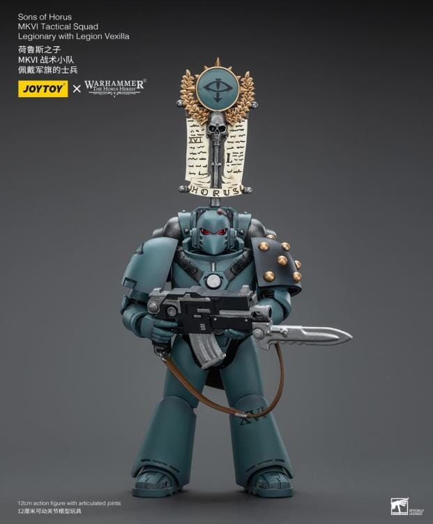 Warhammer 40k Sons of Horus MKVI Tactical Squad Legionary with Legion Vexilla 1/18 Scale Figure - Image 3