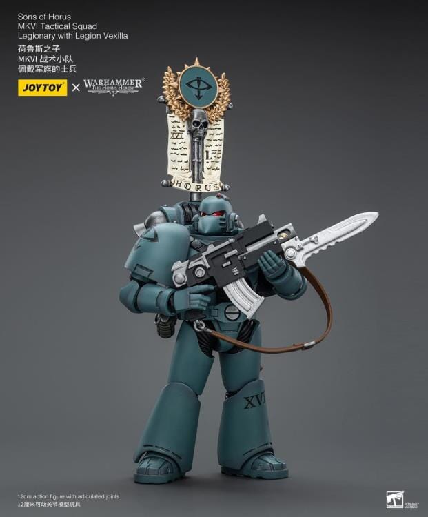 Warhammer 40k Sons of Horus MKVI Tactical Squad Legionary with Legion Vexilla 1/18 Scale Figure - Image 4
